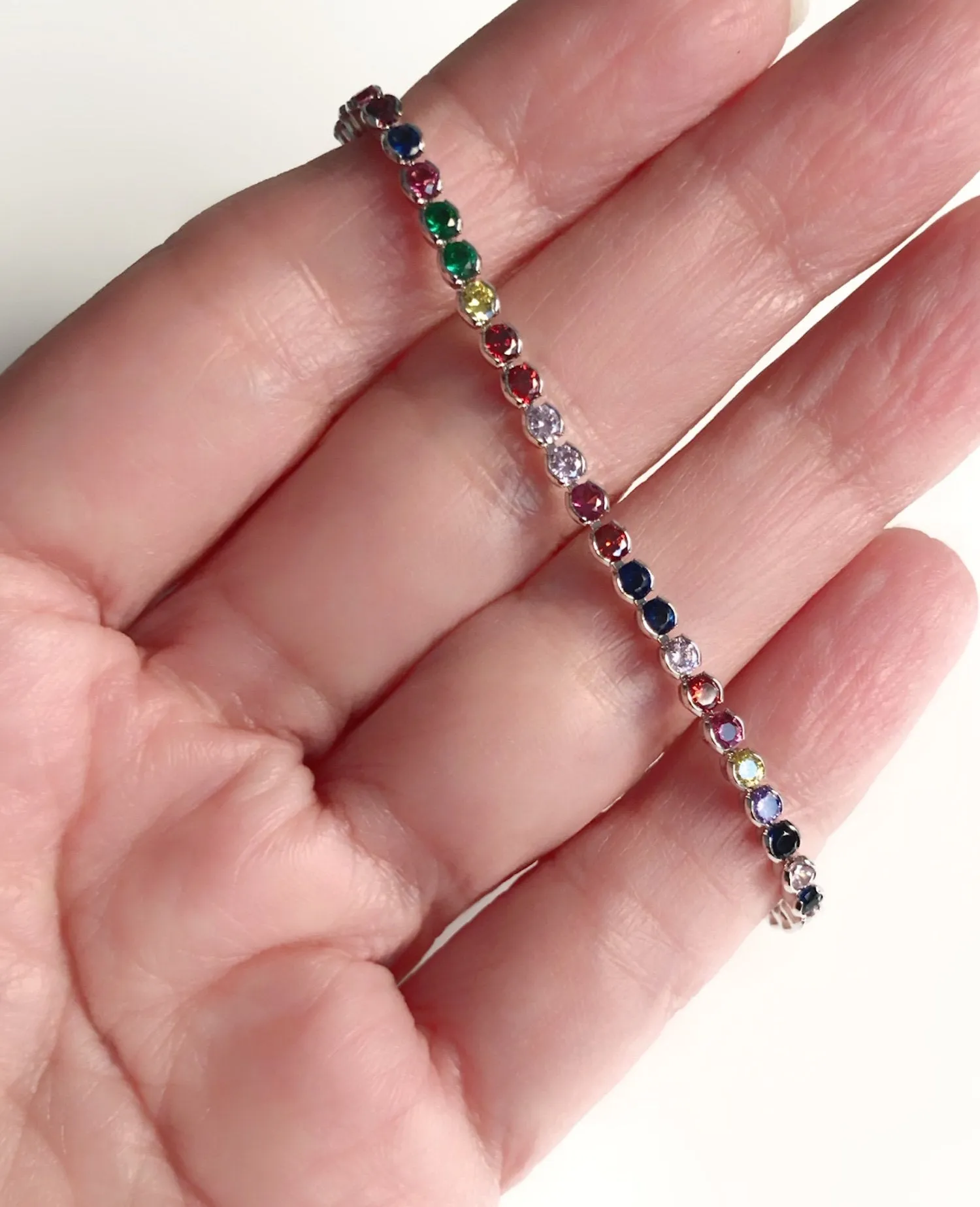 Rhinestone Rainbow Silver Bracelet Adjustable Sliding Closure