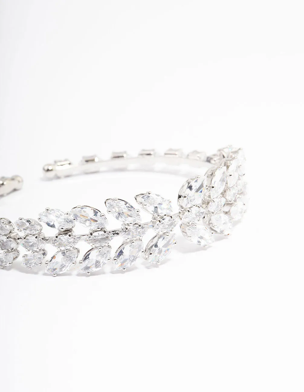 Rhodium Cubic Zirconia Statement Marquise Wrist Cuff