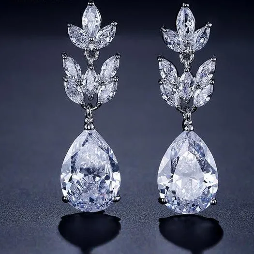 Romantic Bridal Wedding  Jewelry Exquisite Cubic Zircon Dangle Earrings in 6 Colors