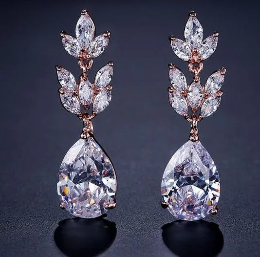 Romantic Bridal Wedding  Jewelry Exquisite Cubic Zircon Dangle Earrings in 6 Colors