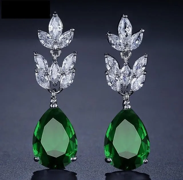 Romantic Bridal Wedding  Jewelry Exquisite Cubic Zircon Dangle Earrings in 6 Colors