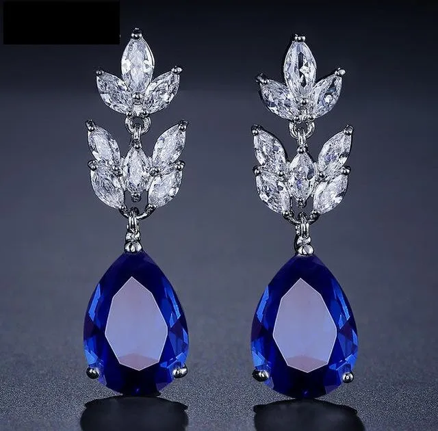 Romantic Bridal Wedding  Jewelry Exquisite Cubic Zircon Dangle Earrings in 6 Colors