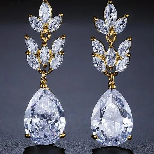 Romantic Bridal Wedding  Jewelry Exquisite Cubic Zircon Dangle Earrings in 6 Colors