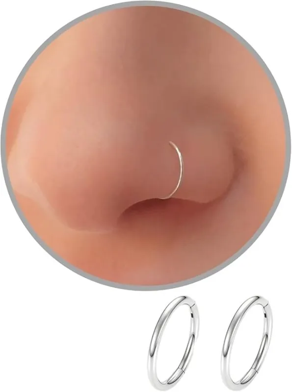 ROMAXO 2 Pcs Plain Silver Nose Ring 20g Piercing Jewellery, 6mm 8mm Nose Rings hoop Snug and Super Snug Nose Ear Lip ring Tragus Septum Piercing