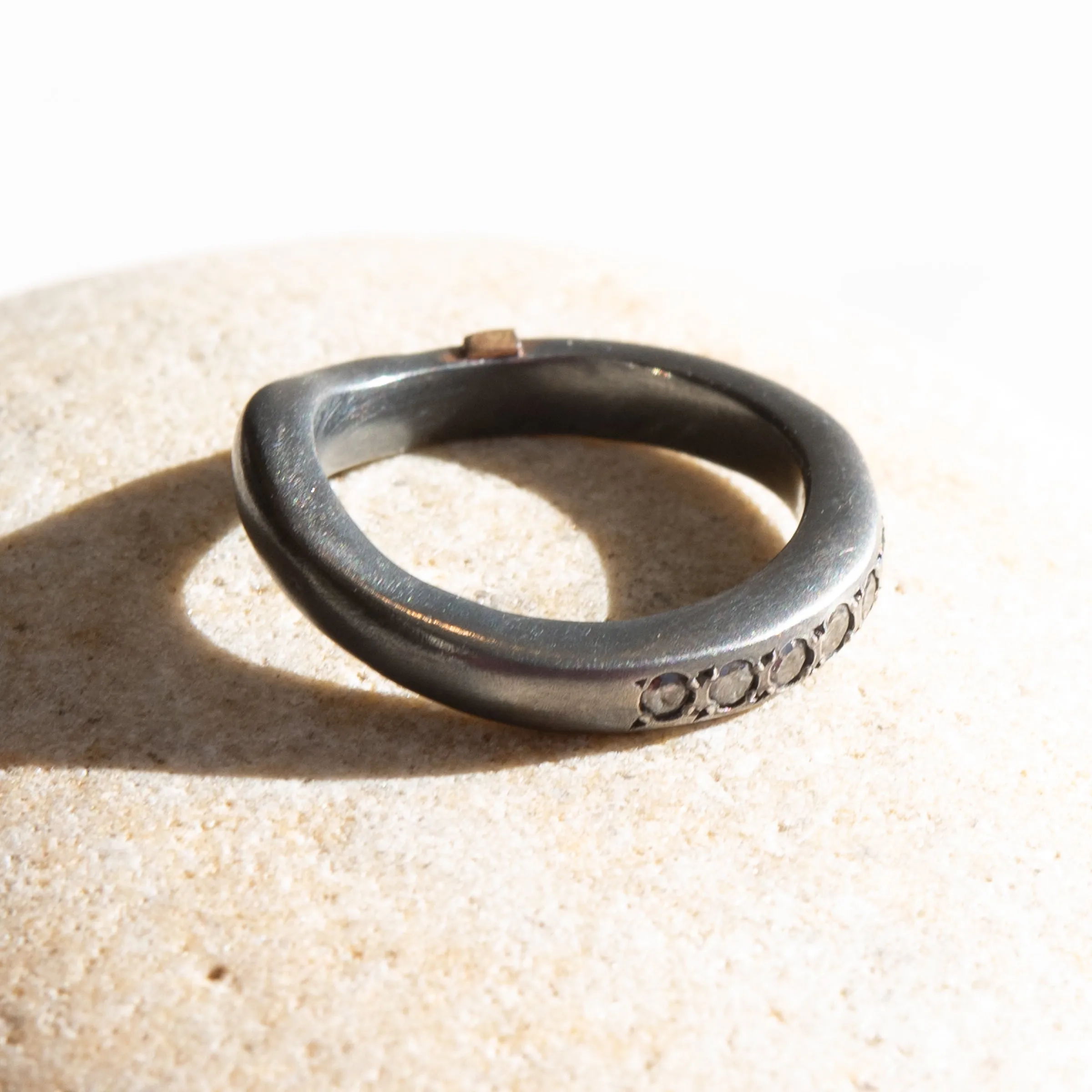 Rosa Maria "Fay" Oxidized Silver Ring w/Icy Grey Diamonds