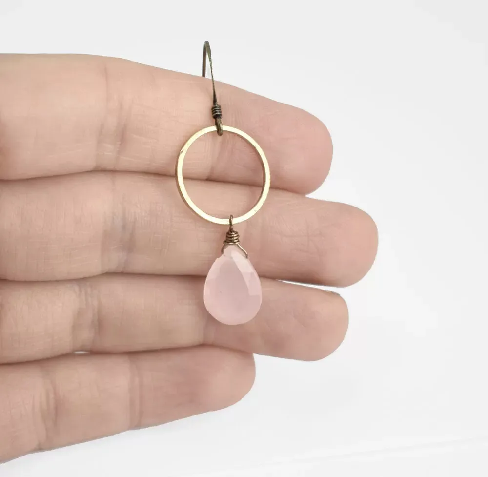 Rose Chalcedony Circle Earrings