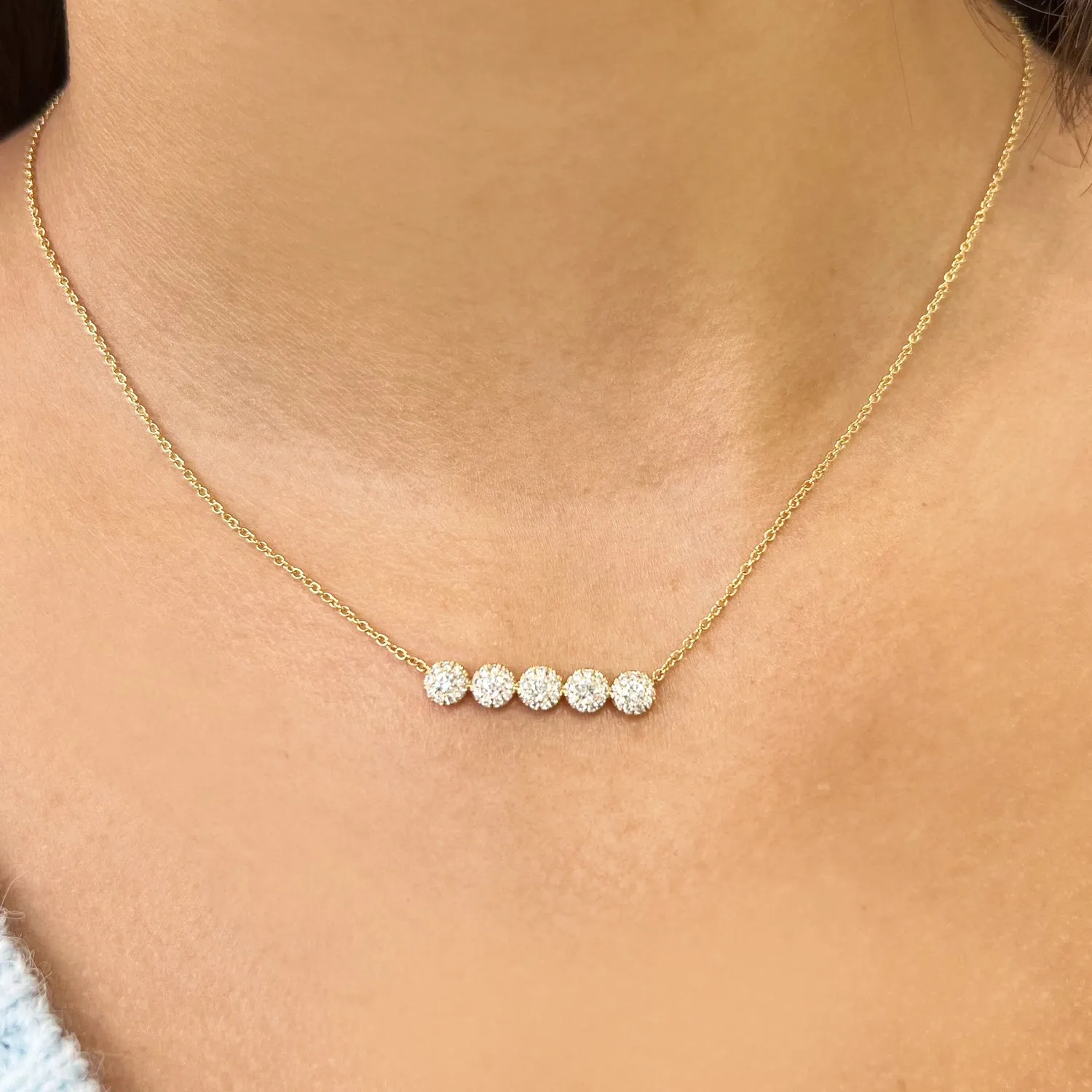 Round Diamond Halo Bar Necklace