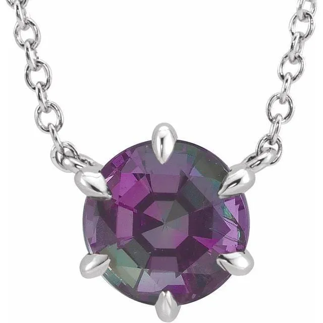 Round Lab-Grown Alexandrite Six Prong Set Pendant Necklace