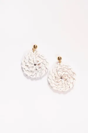 Round Raffia Earrings in White