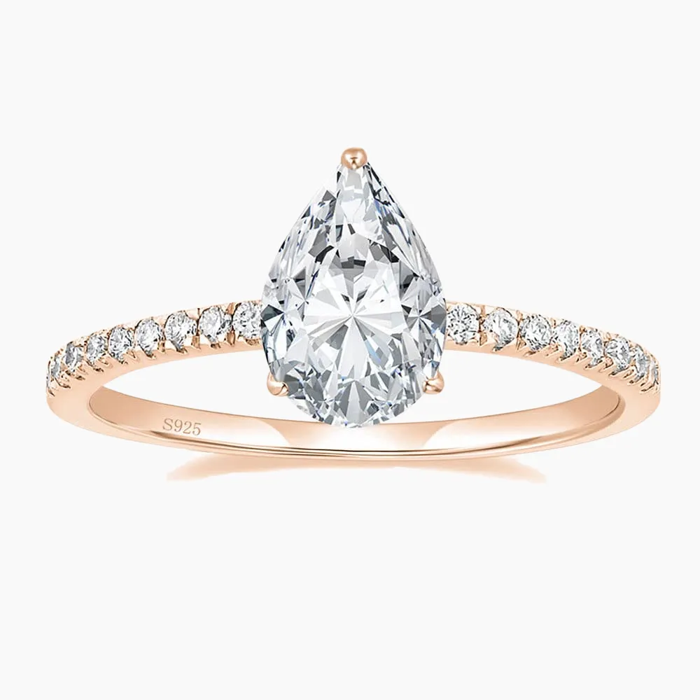 S925 Pear CZ Engagement Ring