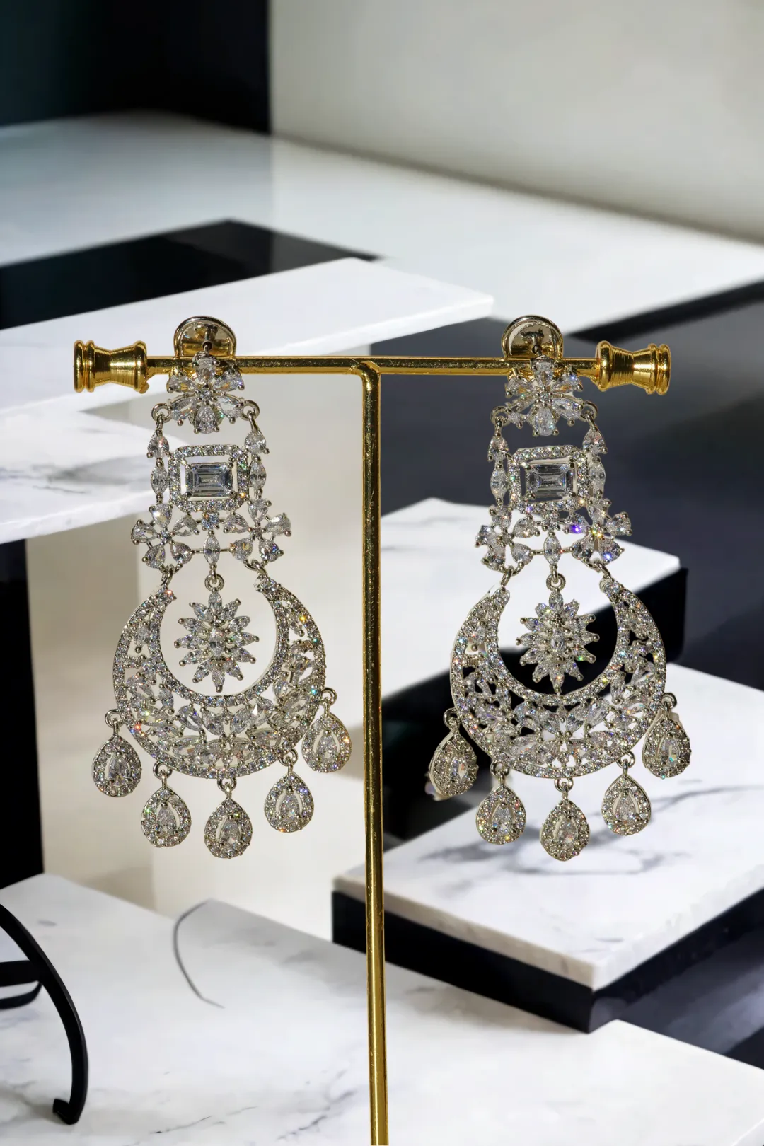 Samina - Exquisite Rhodium Plated Chandelier Earrings