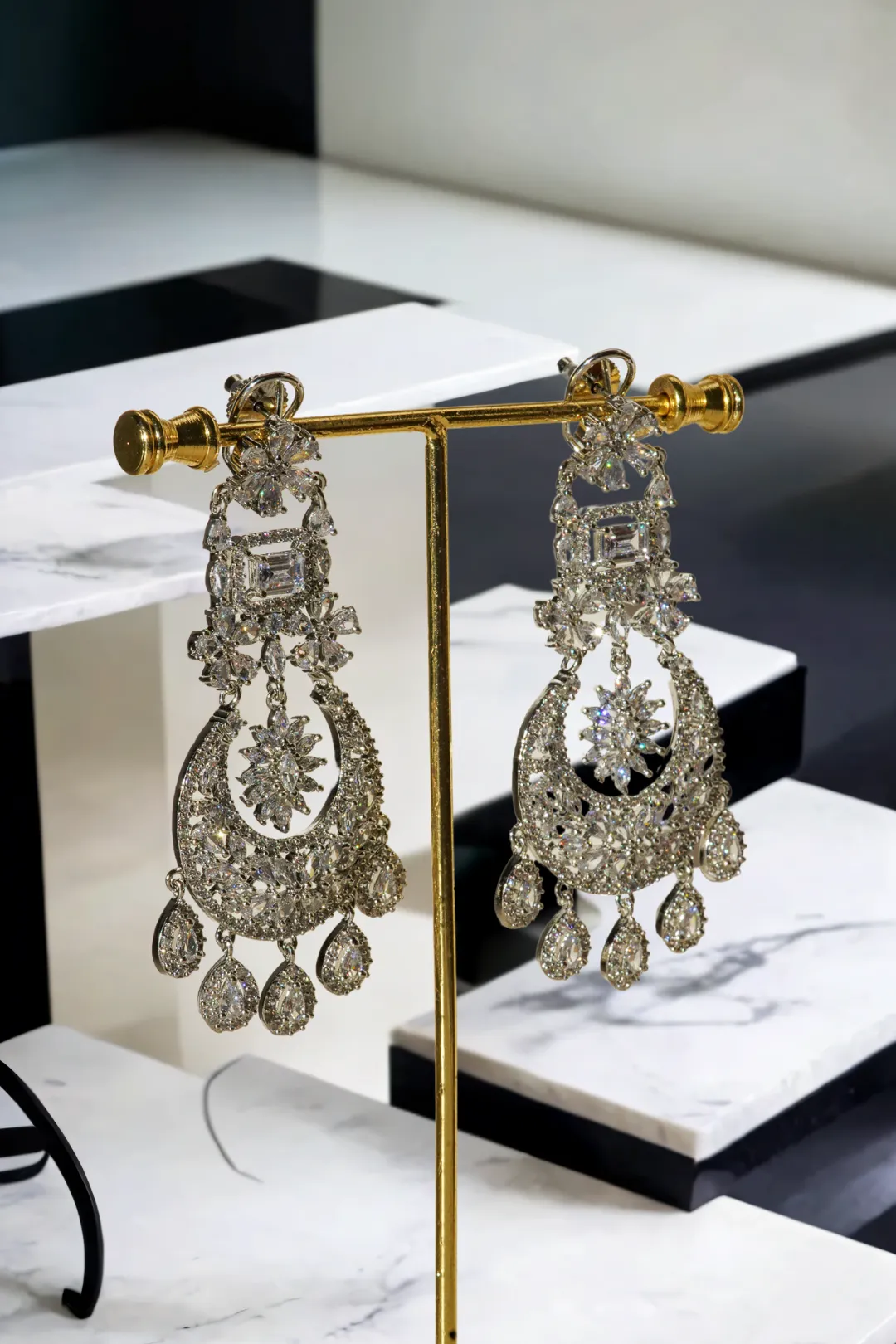 Samina - Exquisite Rhodium Plated Chandelier Earrings