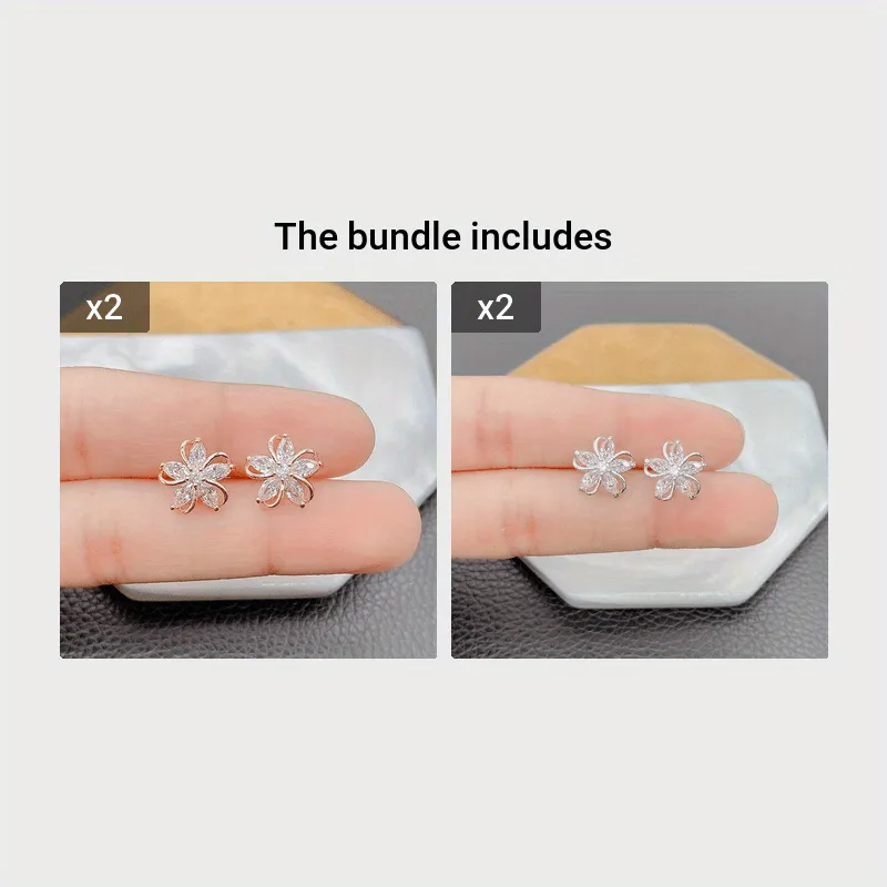 Shiny Zircon Decor Stud Earrings Exquisite Flower Design