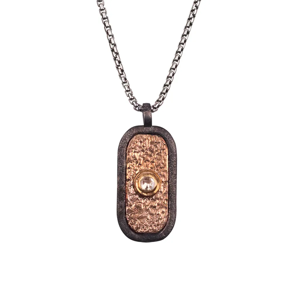 Silver and Bronze Raw Diamond Dogtag Pendant