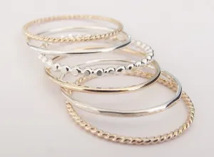 Silver and Gold Stacking Set,6 Ring Set,Stacking Rings,Set,Multi Texture Ring Set,Textured Rings,Stacking Rings Set,Gold Rings,Silver Rings