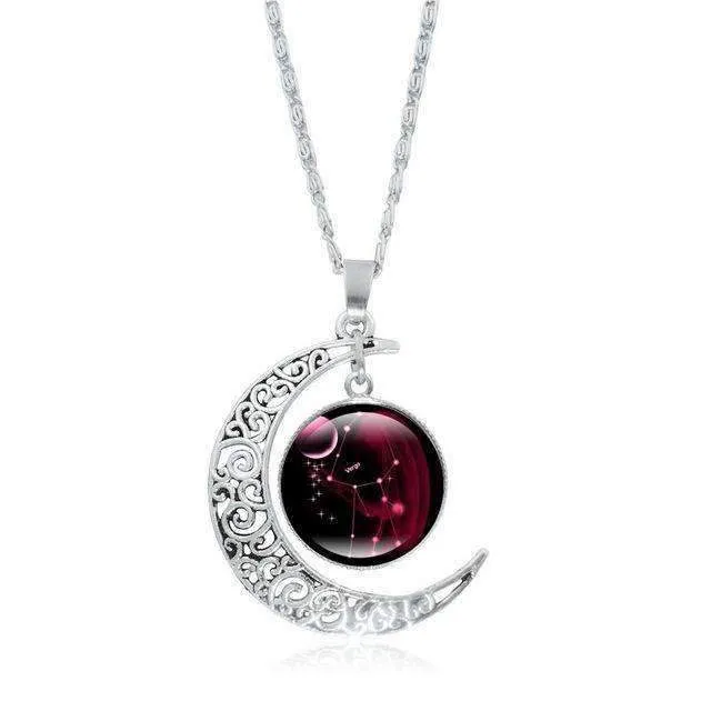 Silver Crescent Constellation Necklace