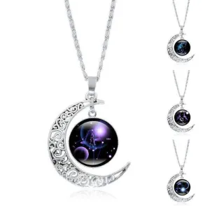 Silver Crescent Constellation Necklace