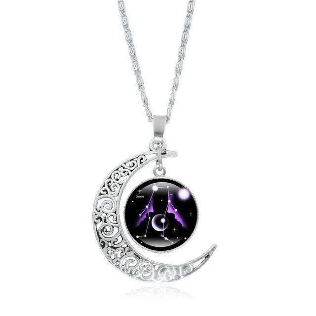 Silver Crescent Constellation Necklace