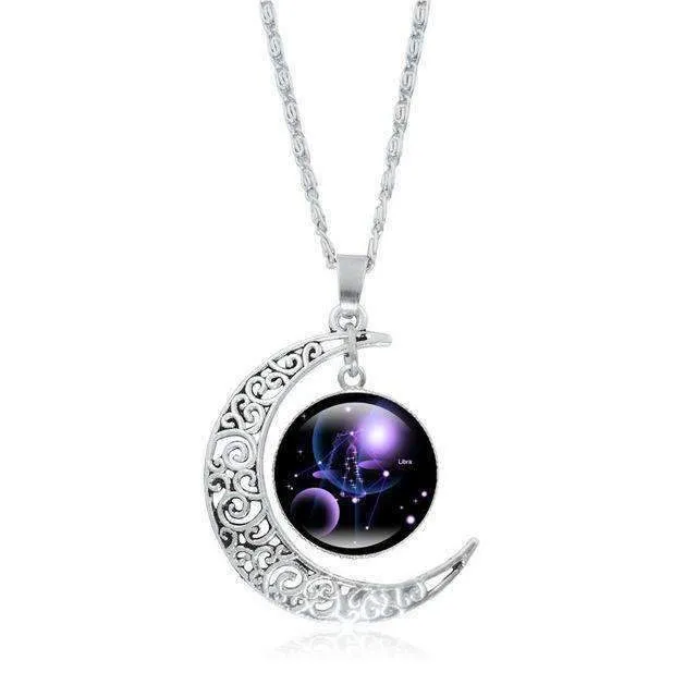 Silver Crescent Constellation Necklace