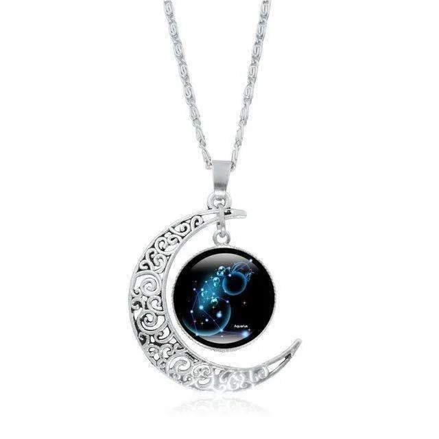 Silver Crescent Constellation Necklace