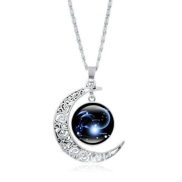 Silver Crescent Constellation Necklace