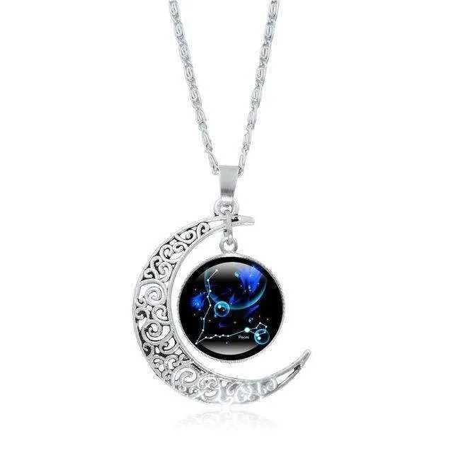 Silver Crescent Constellation Necklace