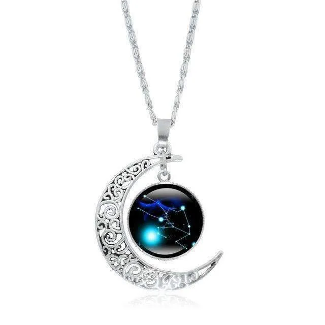 Silver Crescent Constellation Necklace