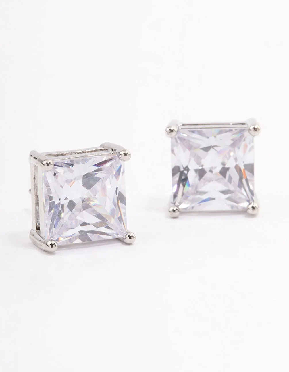 Silver Cubic Zirconia Square Statement Stud Earrings