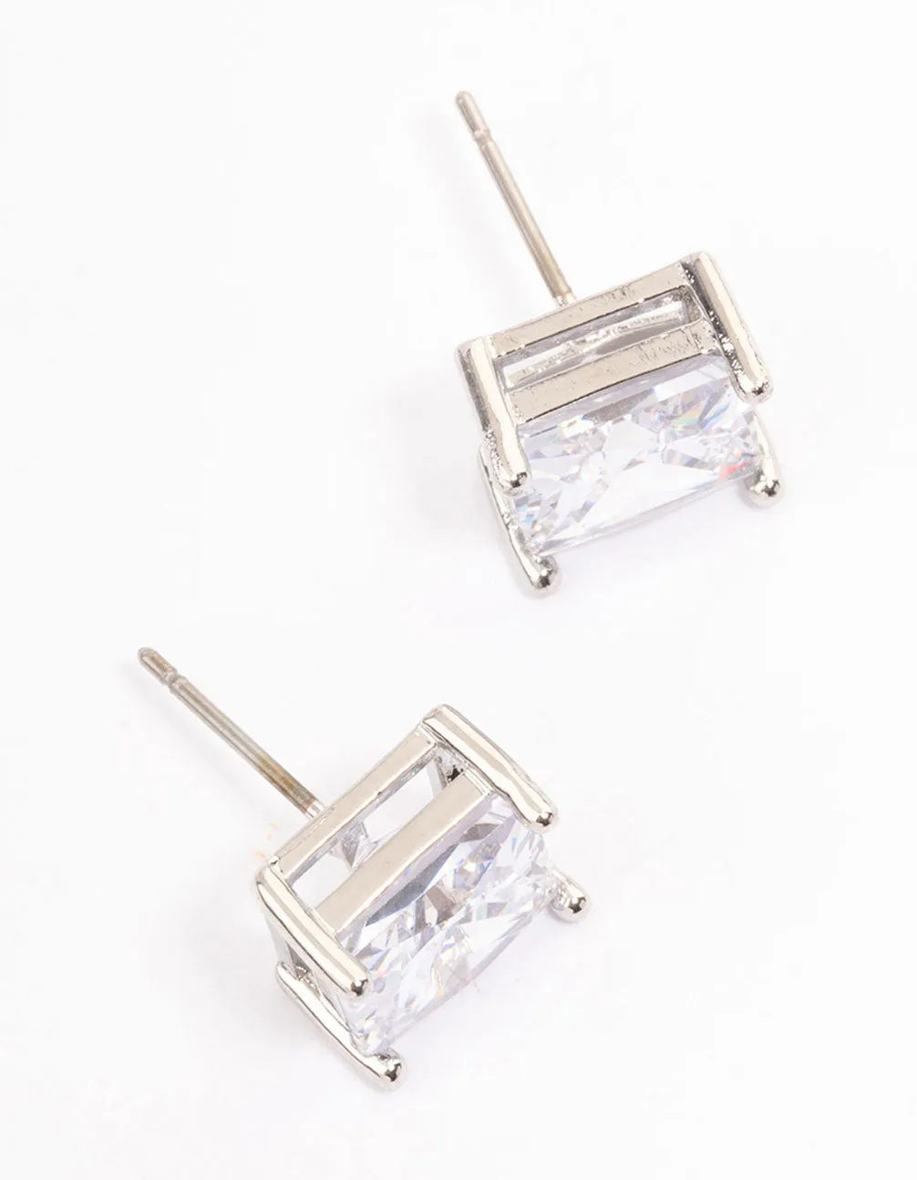 Silver Cubic Zirconia Square Statement Stud Earrings