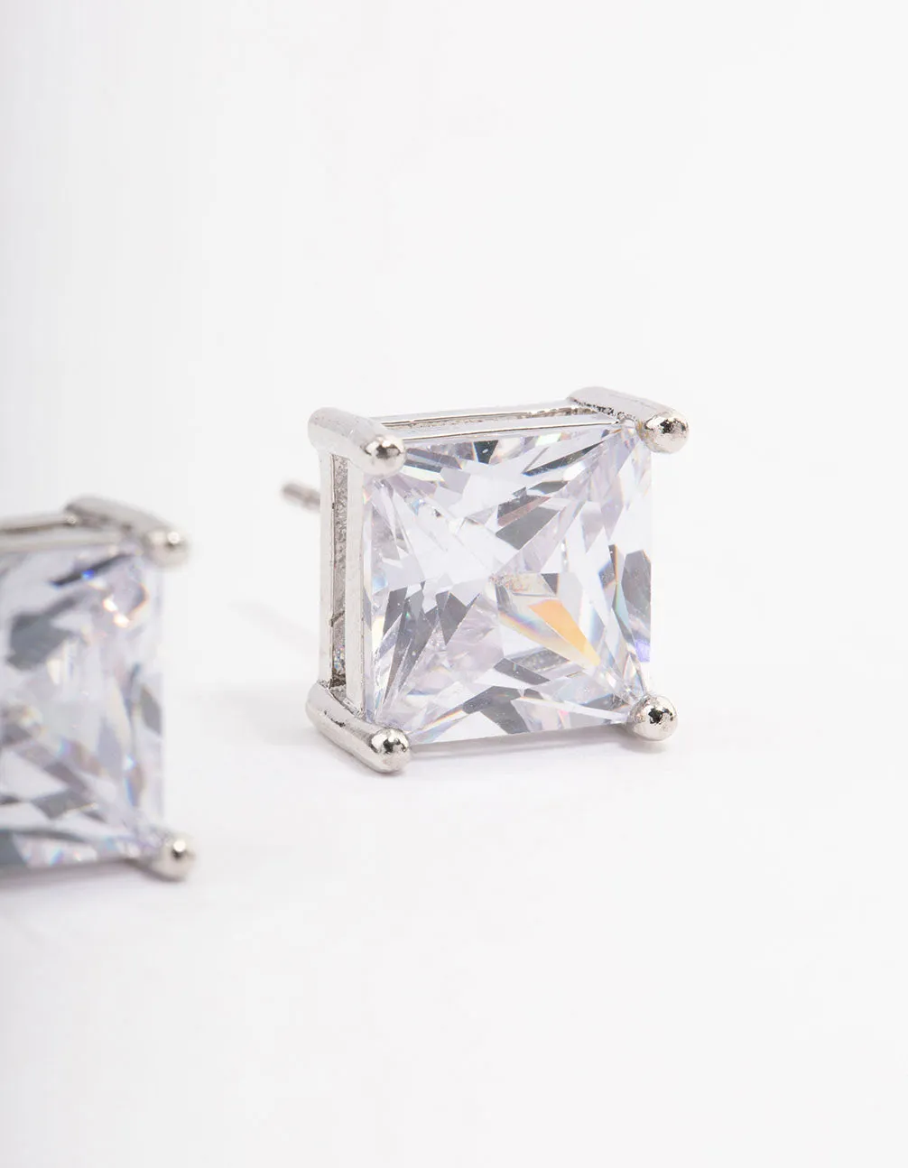 Silver Cubic Zirconia Square Statement Stud Earrings