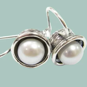 Silver drop earrings with Pearls for women