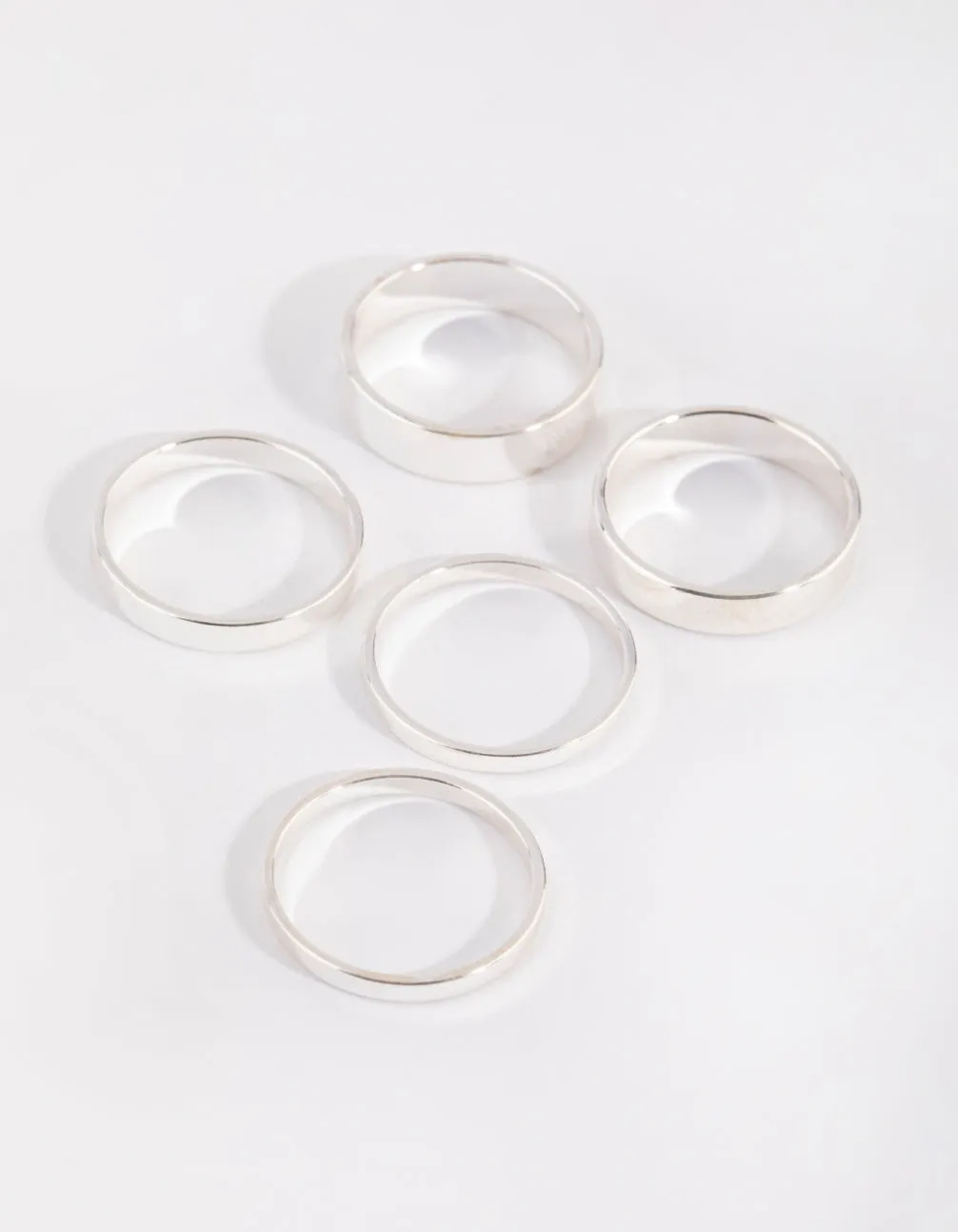 Silver Flat Band Ring 5-Pack