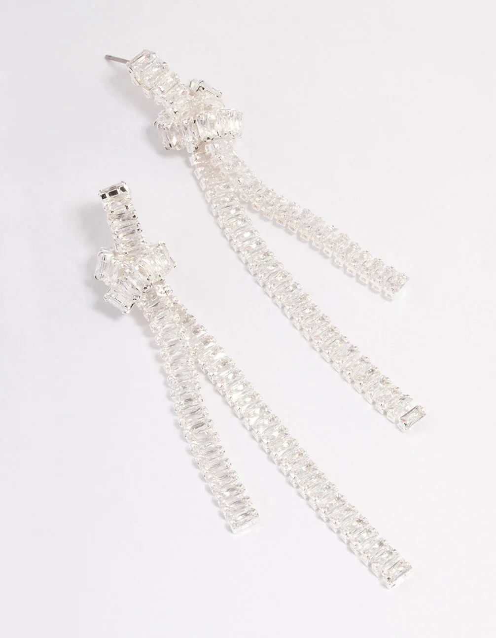 Silver Plated Cubic Zirconia Baguette Knot Drop Earrings