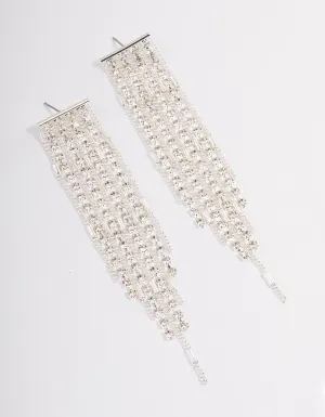 Silver Plated Cubic Zirconia Cupchain Tassel Earrings