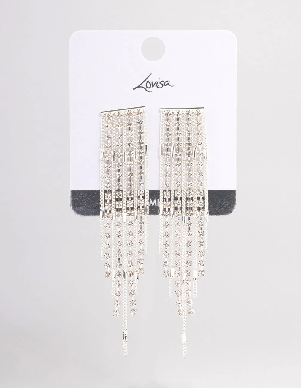 Silver Plated Cubic Zirconia Cupchain Tassel Earrings