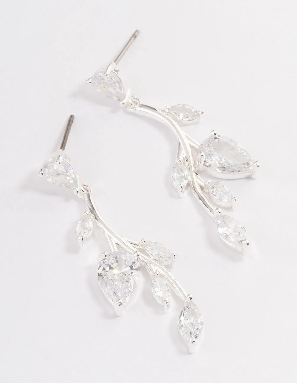 Silver Plated Cubic Zirconia Fern Drop Earrings