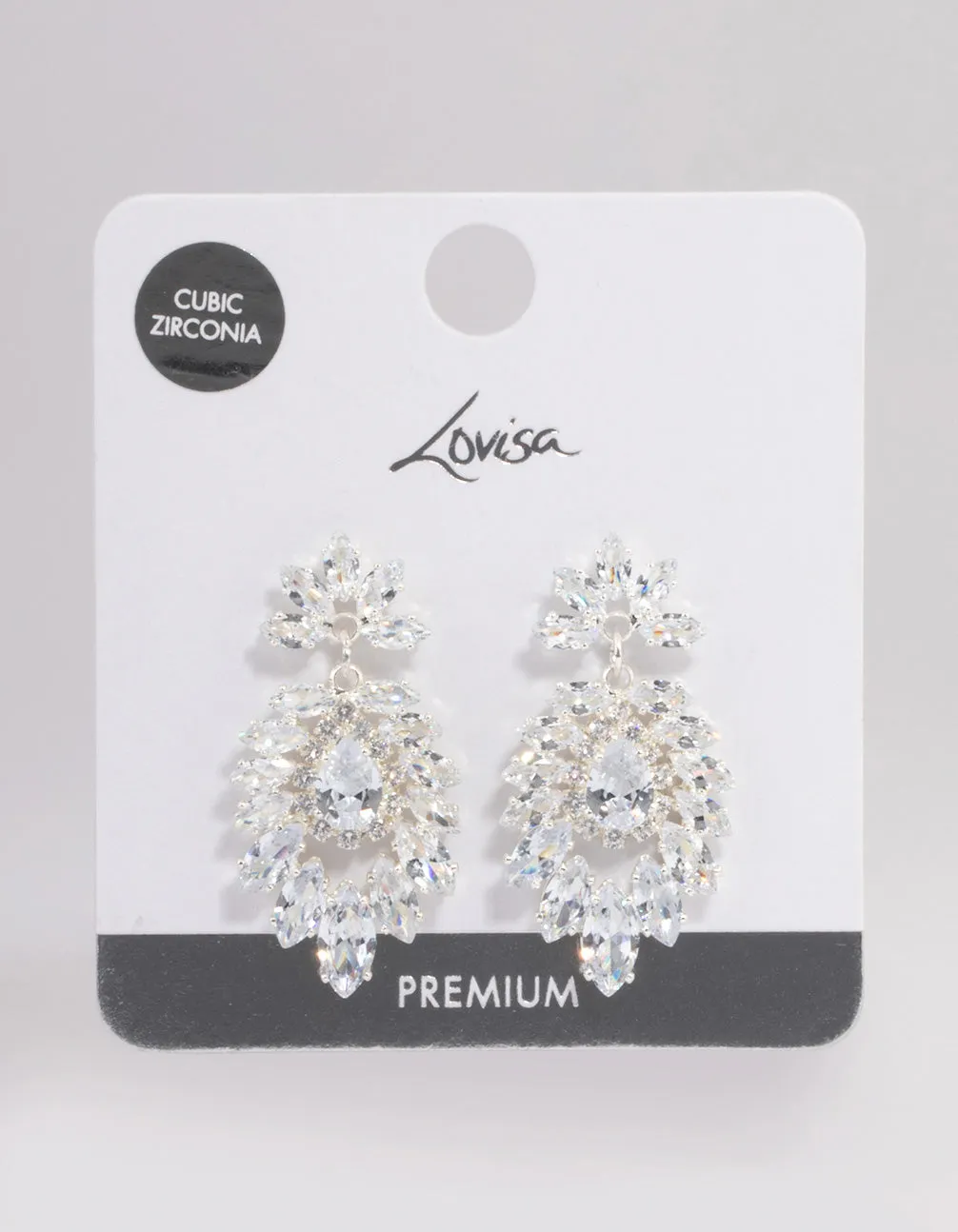 Silver Plated Cubic Zirconia Marquise Statement Drop Earrings