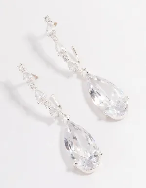 Silver Plated Cubic Zirconia Medium Drop Earrings