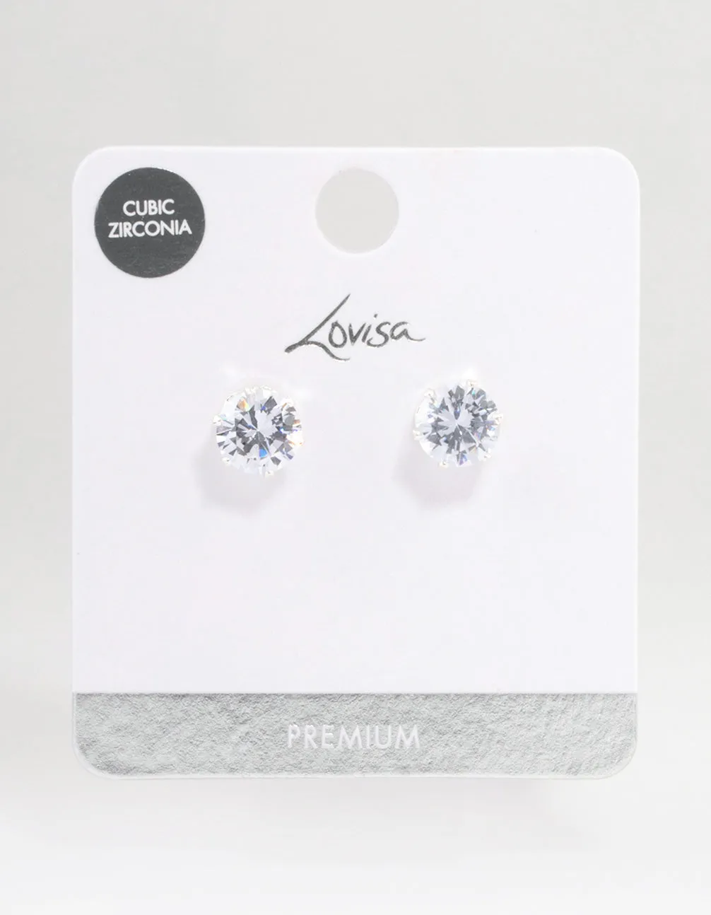 Silver Plated Cubic Zirconia Round Plain Stud Earrings