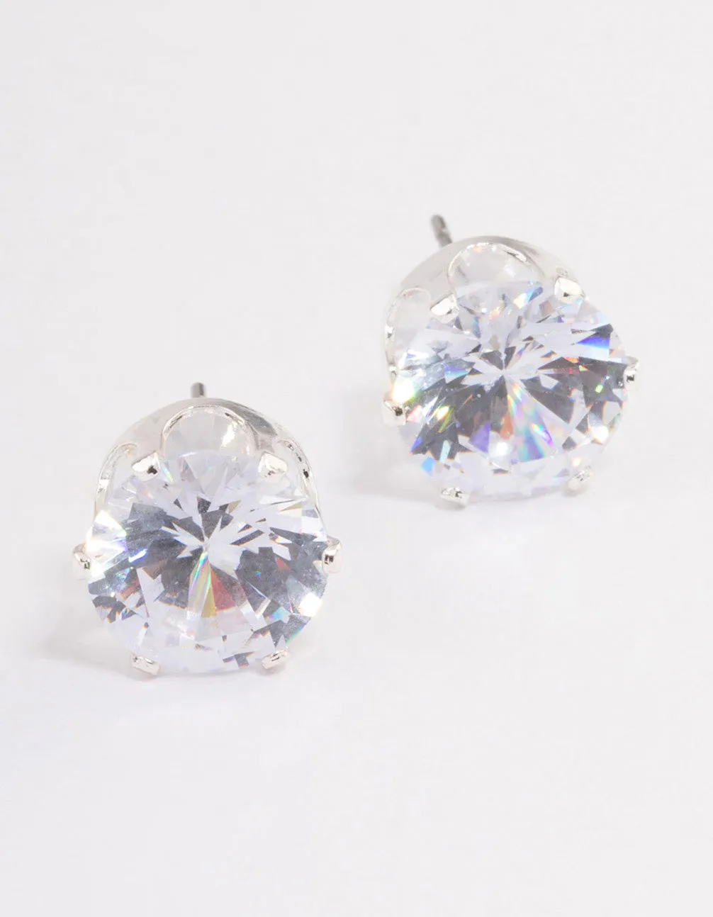 Silver Plated Cubic Zirconia Round Plain Stud Earrings