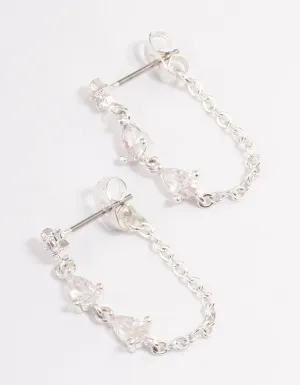 Silver Plated Cubic Zirconia Star Chain Drop Earrings