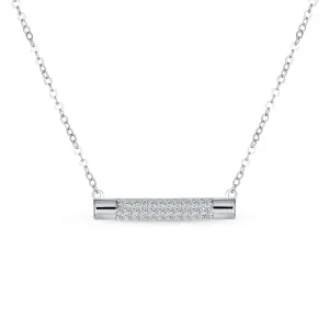 Simple Modern CZ Round Bar Sideways Pendant Necklace in Sterling Silver