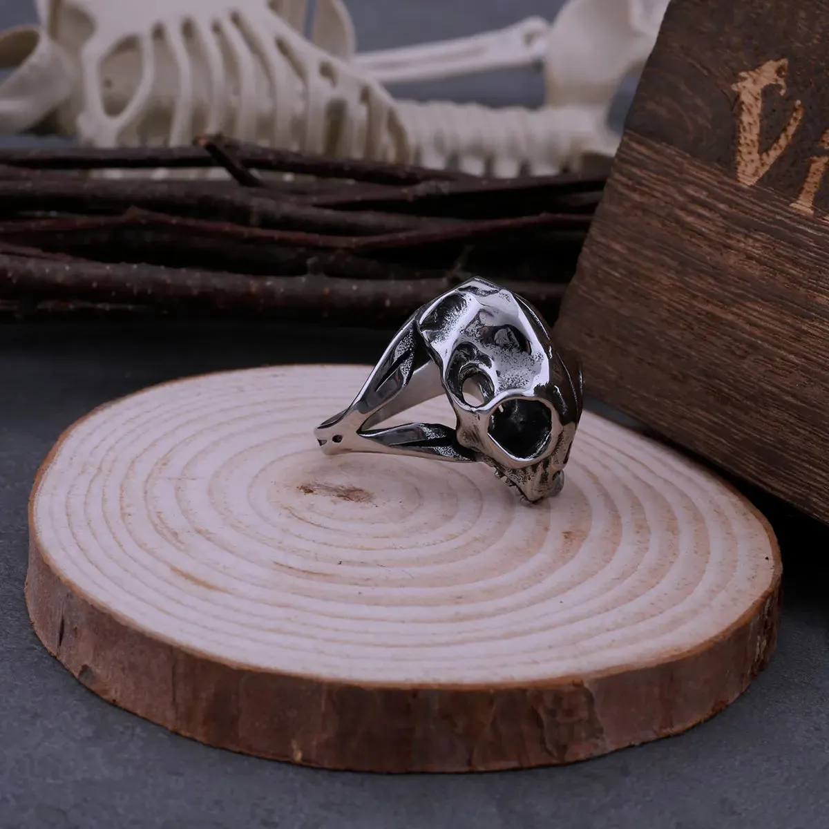 Simple Stainless Steel Dinosaur Skull Viking Ring