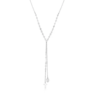 Size: 18'' - Sterling Silver 18 inch Lariat Necklace with Cross and Religious Medal