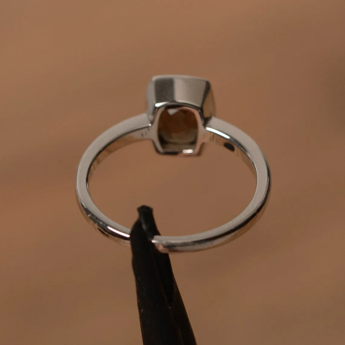 Smoky Quartz Simple Bezel Set Solitaire Rings - 925 Sterling Silver Rings