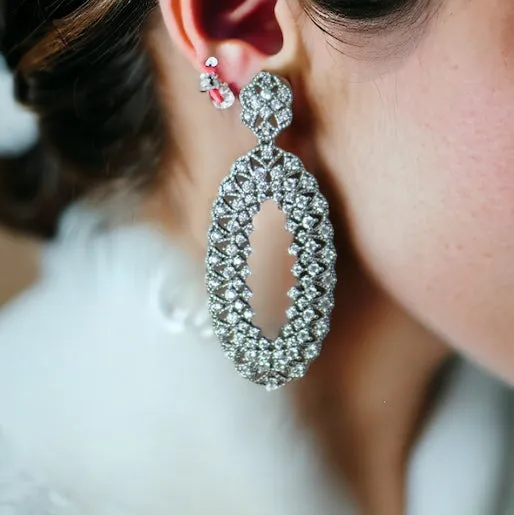 Sophisticated Micro Paved CZ Hoops Bridal Earrings, Drop Wedding Earrings, Bride, Bridesmaids