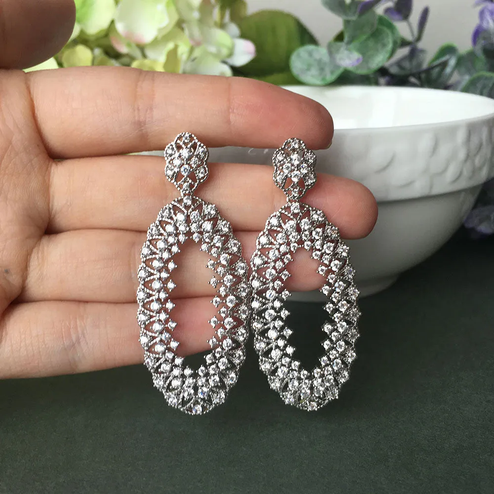 Sophisticated Micro Paved CZ Hoops Bridal Earrings, Drop Wedding Earrings, Bride, Bridesmaids