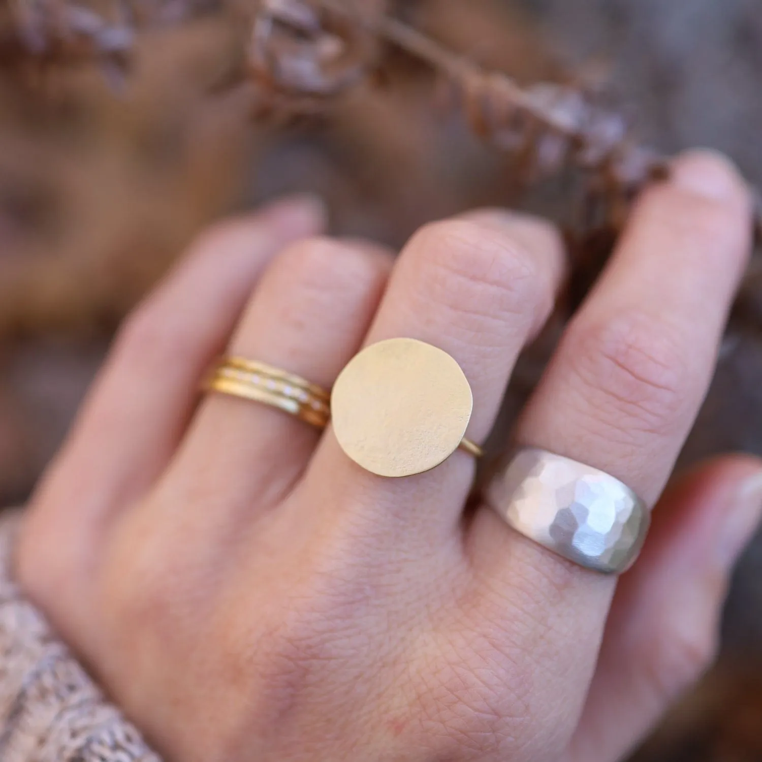 Sterling Silver Hammered Half Sleeve Ring