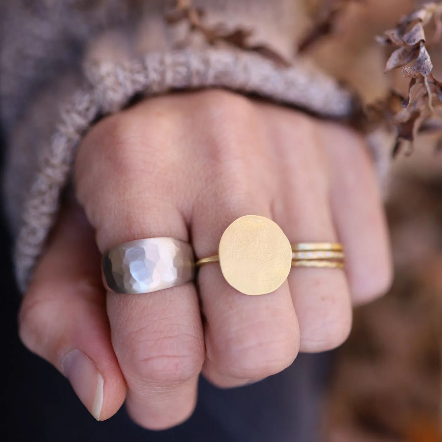 Sterling Silver Hammered Half Sleeve Ring