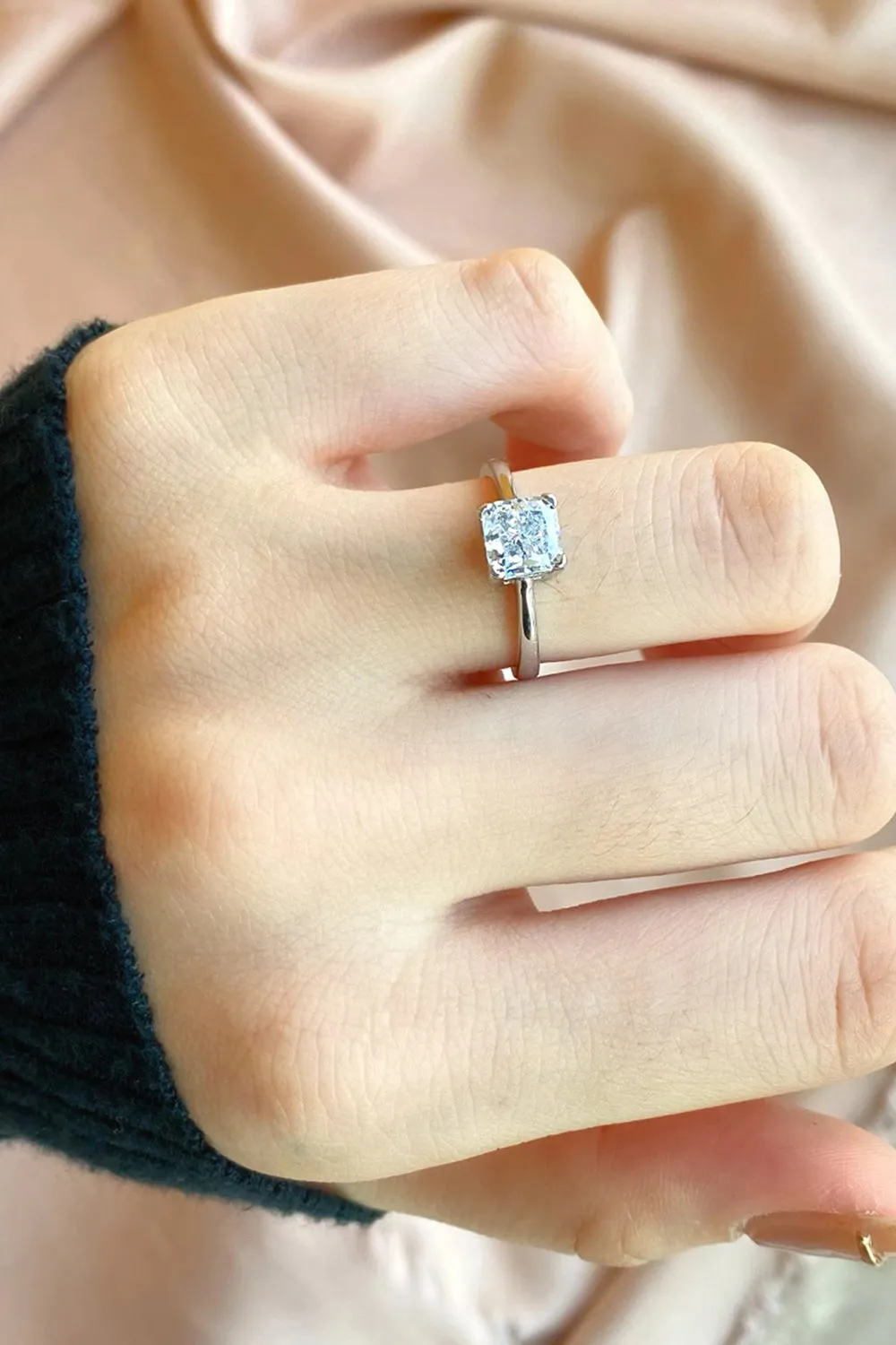 Sterling Silver Simple Square Zircon Ring